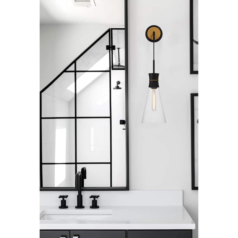 Quinn 1 Light Matte Black and Textured Gold Sconce - 7"W x 18.5"H x 7.75"D