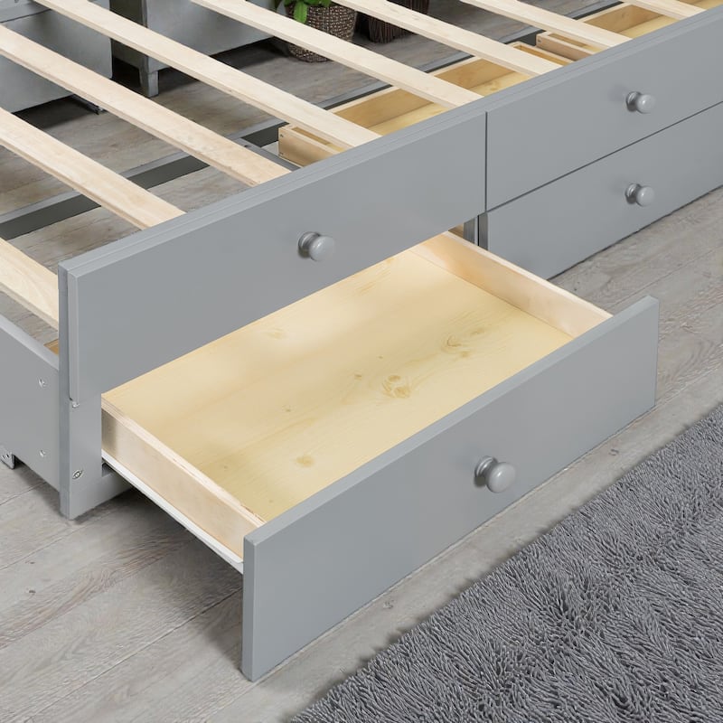 Daybed with Trundle and 3 Drawers, Solid Wood Twin/Full Daybed with Storage, Space-Saving Guest Bed