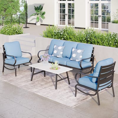 MAISON ARTS 5/7-Seat Patio Conversation Set, Sofa Set with 2 x Single Sofa Chairs, 1 x 3-seater Sofa and Coffee Table/Ottomans