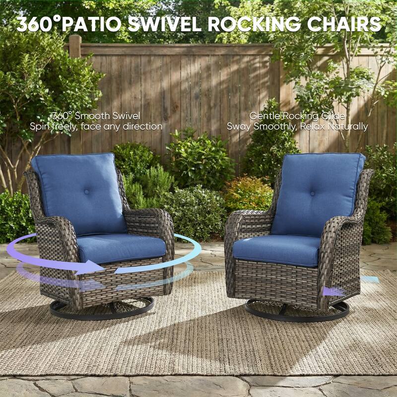 Pocassy Outdoor Wicker Glider Swivel Club Chairs (Set of 2) - Mix Grey