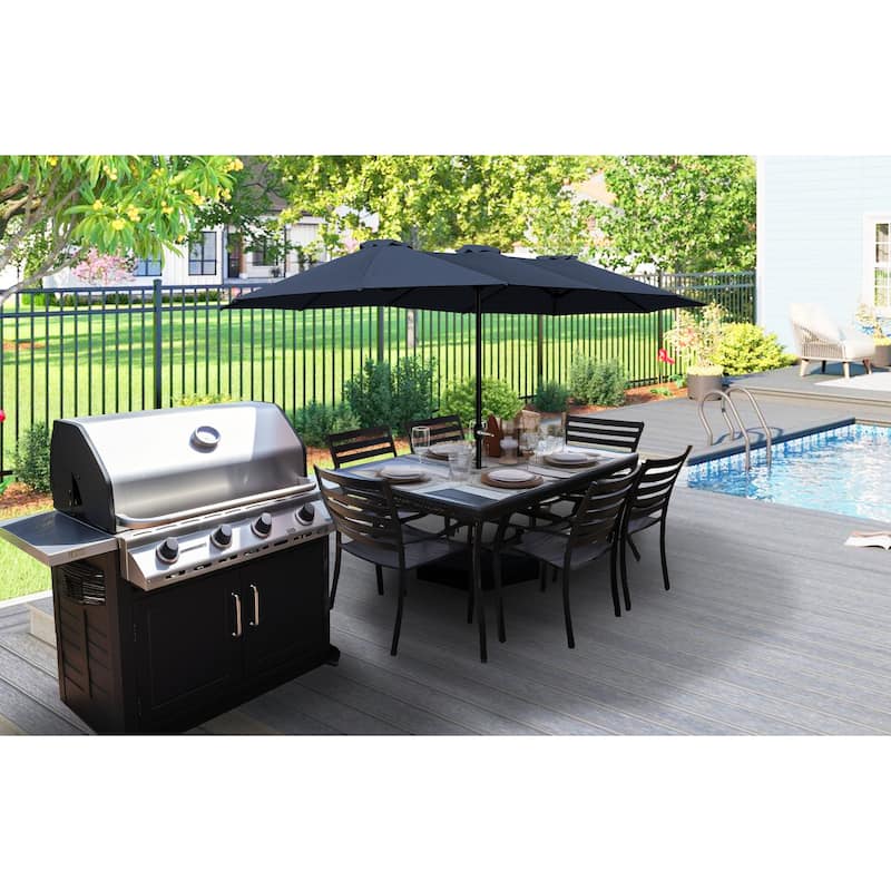 Kozyard Butterfly 15' Outdoor Patio Double-Sided Aluminum Umbrella - Navy Blue