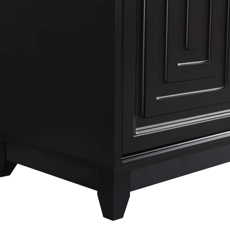 Black 59.1" TV Stand Console Cabinet with 2 Spacious Storage Space and Solid Wood Legs for TVs Up to 65"