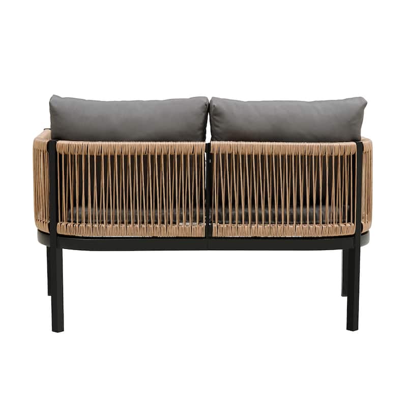Outdoor Sofa Set with Tempered Glass Table for Garden (Set of 4)