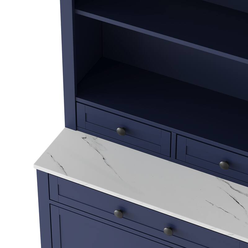 Roomfitters 83.7" Tall Kitchen Pantry with Faux Marble Top, 5 storage unitss and Adjustable Shelf, Freestanding Cabinet