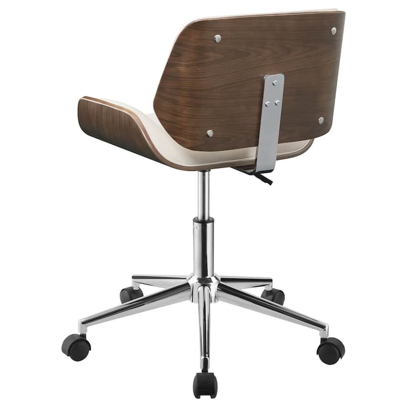 Adjustable Height Mid-Century Office Chair with Curved Back, Leatherette Upholstery and Walnut Trim