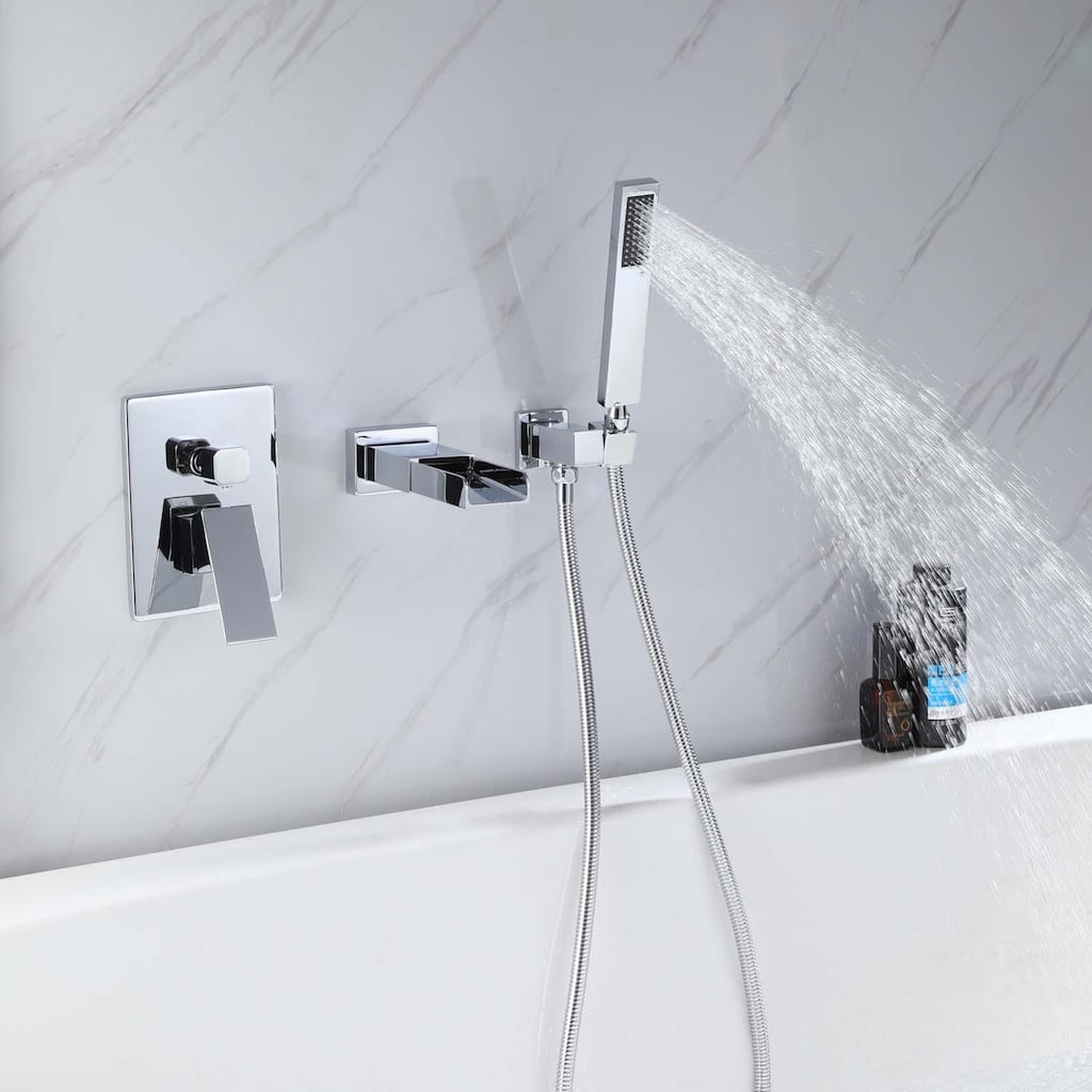 GIVINGTREE Waterfall Wall Mounted Tub Faucet with Hand Shower in Chrome