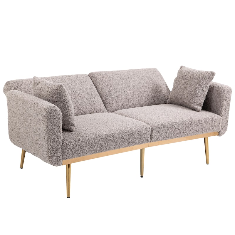 Modern Teddy Upholstered 2-Seater Sofa Bed with 7 Golden Metal Legs