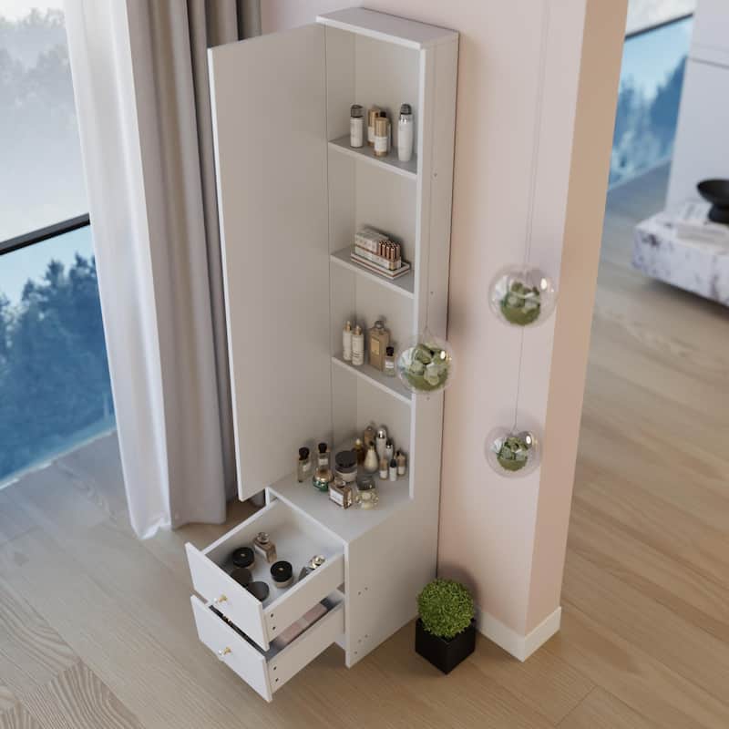 63" H Full Body Dressing Mirror Cabinet with Multi-Layer Storage, Standalone or Vanity Companion