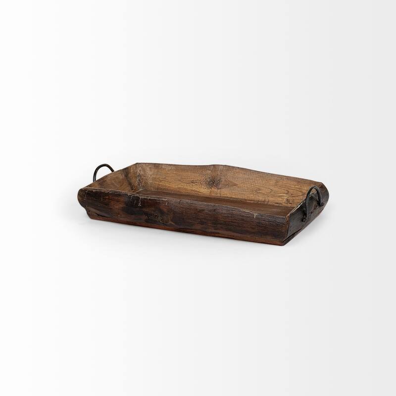 HomeRoots Set of Two Brown Rectangular Wood Indoor Outdoor Serving Tray With Handles