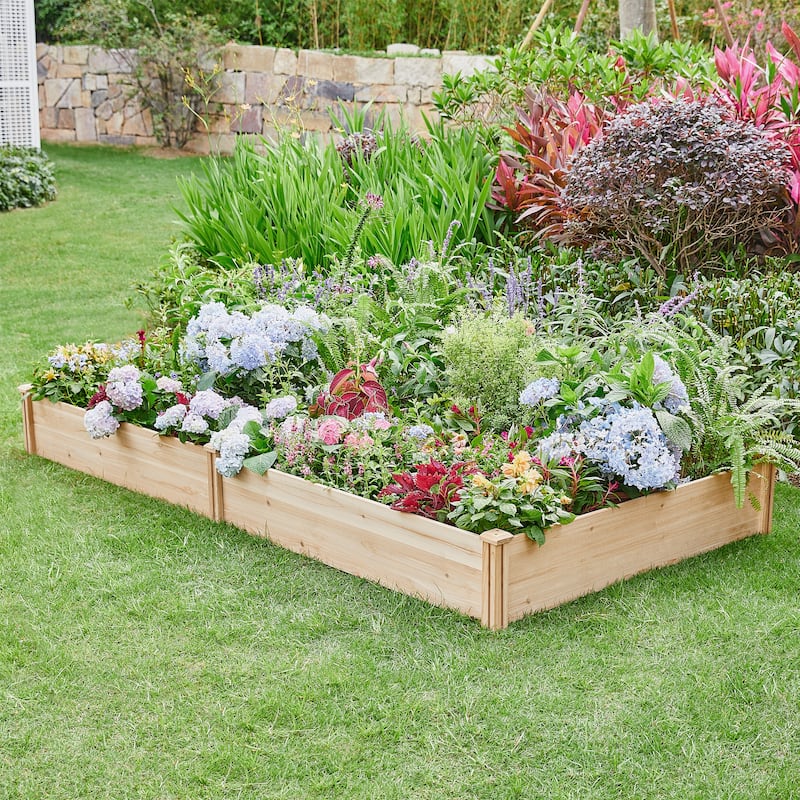 Yaheetech Wooden Raised Garden Bed Greenhouse Planter - 92.3 x 47.4 x 9.9 inch (LxWxH) - Natural Wood