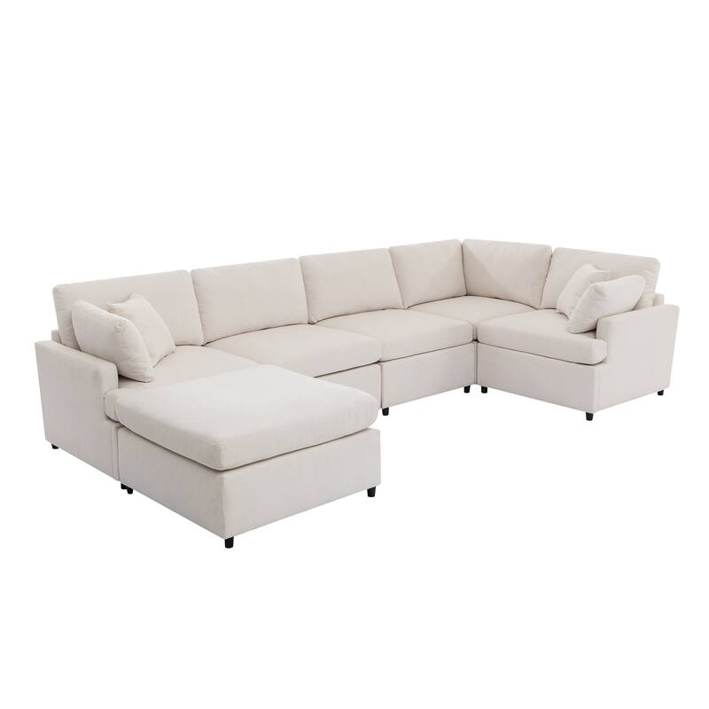 100.4" Polyester U-Shaped Modular Sectional Sofa with Removable Ottoman