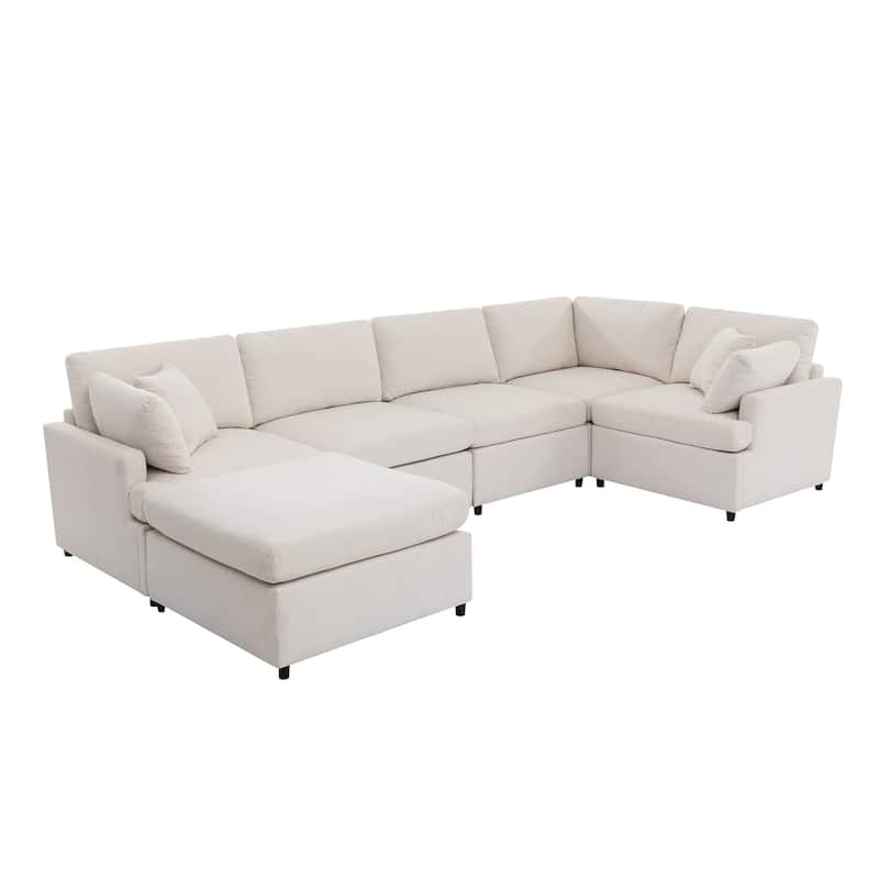 100.4'' Spacious U-Shaped 6 Seat Sectional Sofa with Removable Ottomans and Pillow, for Living Room, Easy-Clean Cushions