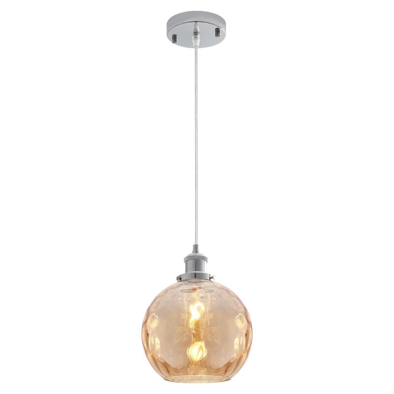 1-Light Metal Hanging Pendant Light with Glass Shade for Kitchen Island - Amber