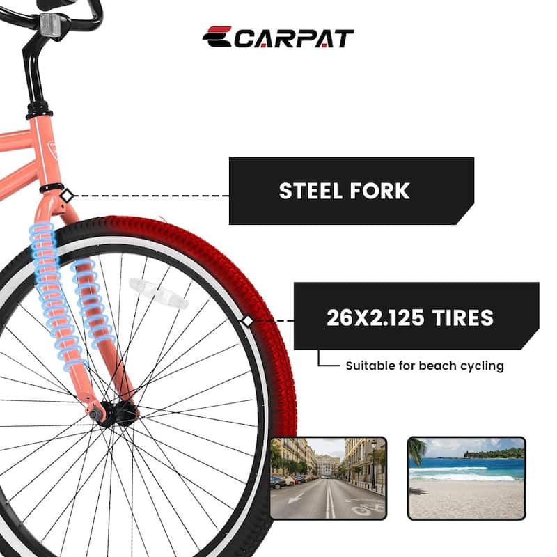 26 Inch Beach Cruiser Bike with Steel Frame for Adult