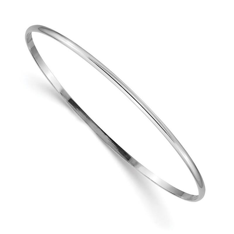 Curata 14k White Gold 2mm Solid Half Round Slip On Stackable Bangle Bracelet
