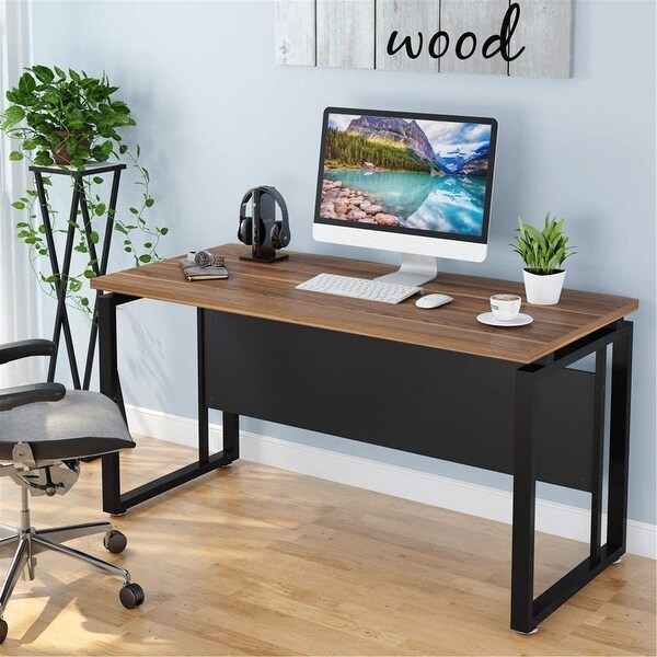 Computer Desk 55 Inches Desk with Front Panel Dark Walnut Bed