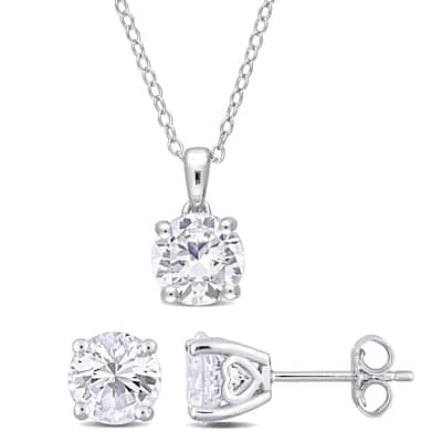 Miadora Created White Sapphire Two Piece Solitaire Necklace and Earrings Set in Sterling Silver