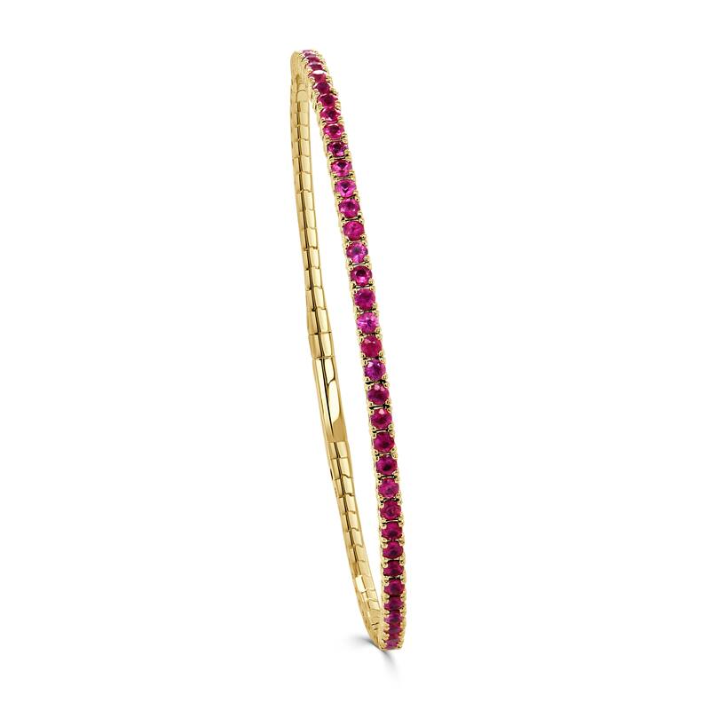 Joelle Collection Gemstone Bangle Flexible 14K Gold Choice of Sapphire, Ruby, Pink Sapphire - Red - Ruby - Yellow