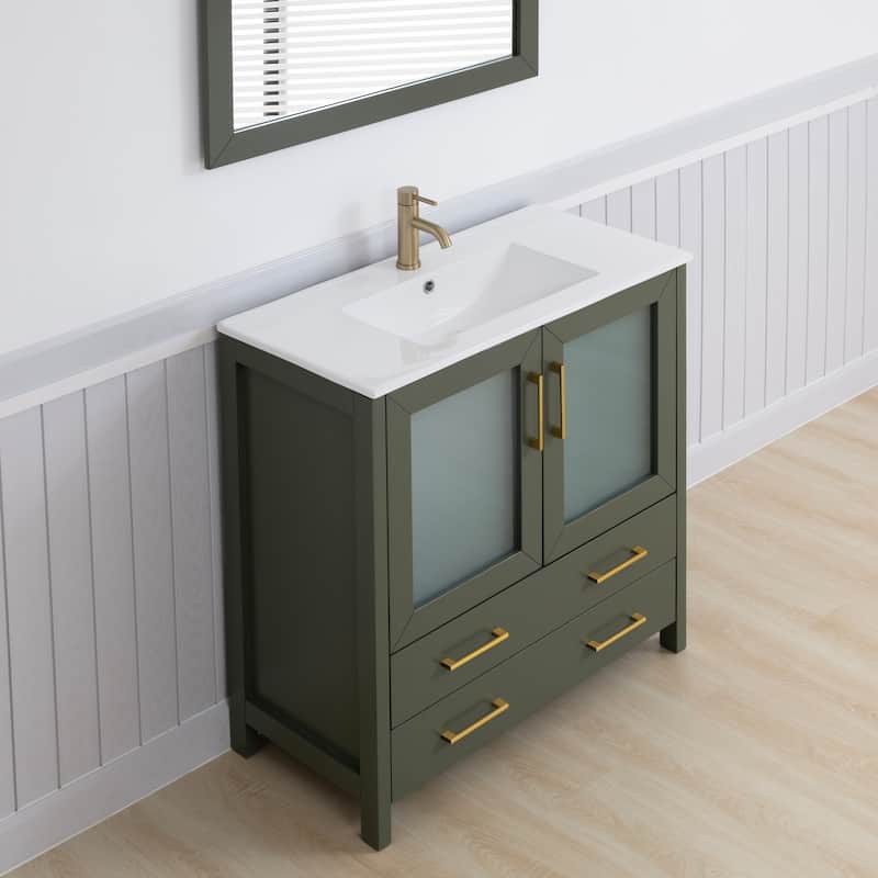 Vanity Art 36-Inch Single Sink Bathroom Vanity Set Dove-Tailed Drawers, 1 Cabinets, 1 Shelf, Soft-Closing Doors with Free Mirror