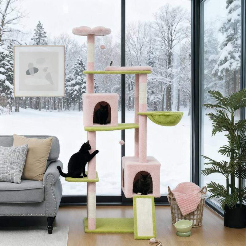 Large Cat Tower with Scratching Post & Board 74" Flower Cat Tree - Pink