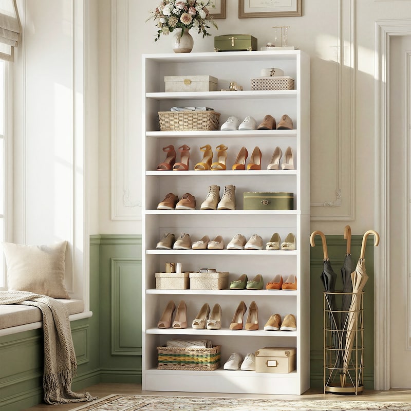 Cimly 45 Pairs Tall Shoe Cabinet, 9-Tier Wooden Shoe Storage Organizer with Adjustable Shelves - White