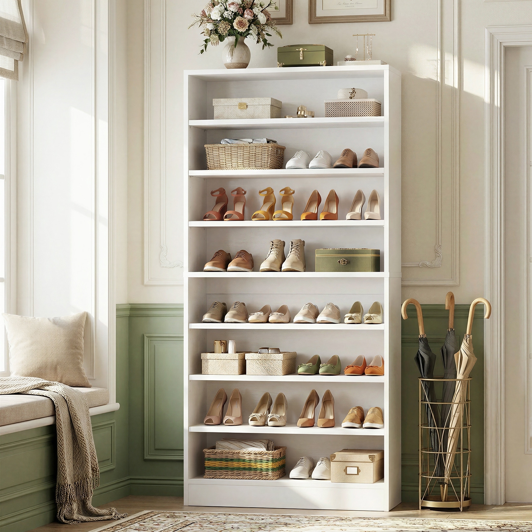 Cimly 45 Pairs Tall Shoe Cabinet, 9-Tier Wooden Shoe Storage Organizer with Adjustable Shelves