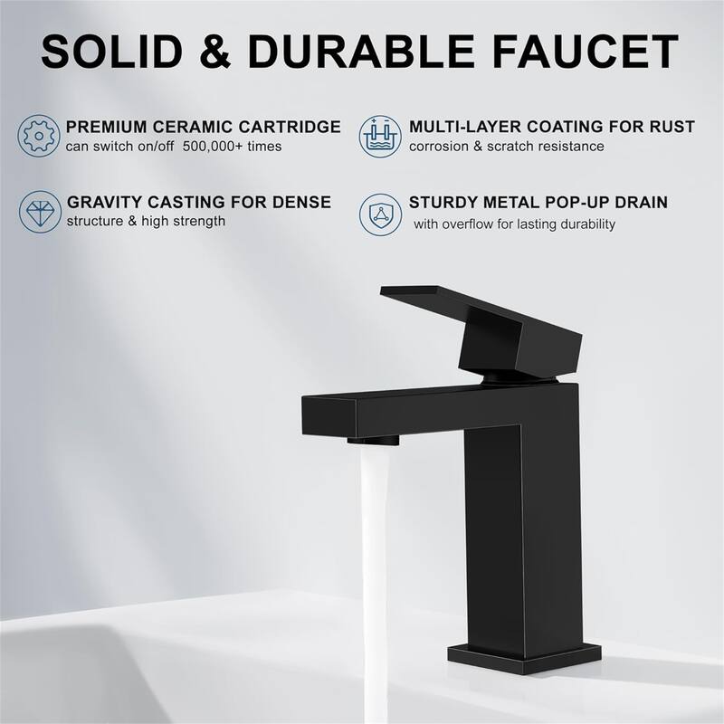 Bathroom Faucet with Single Handle, Pop-Up Drain & Hoses - Solid Brass