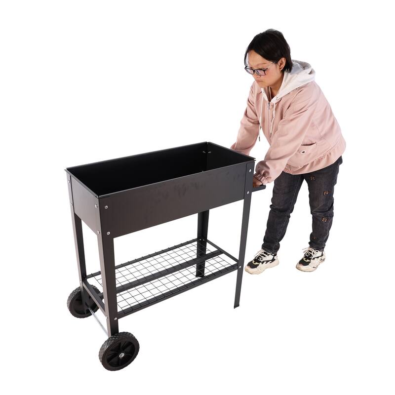 Elevated Rolling Planter - 33" Long Garden Bed, Ergonomic Design, Food-Grade Coating, for Patios, Balconies & Backyard Gardening