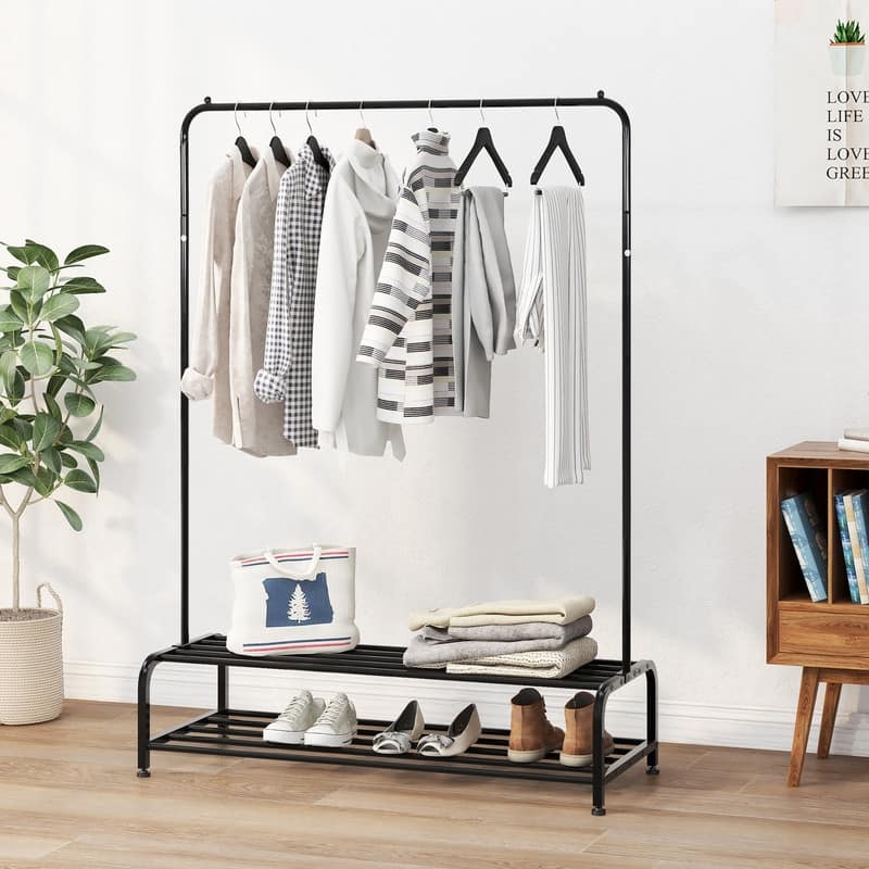 BANSA ROSE Garment Rack Heavy Duty Clothes Rack with Shelves Free Standing Closet Organizer