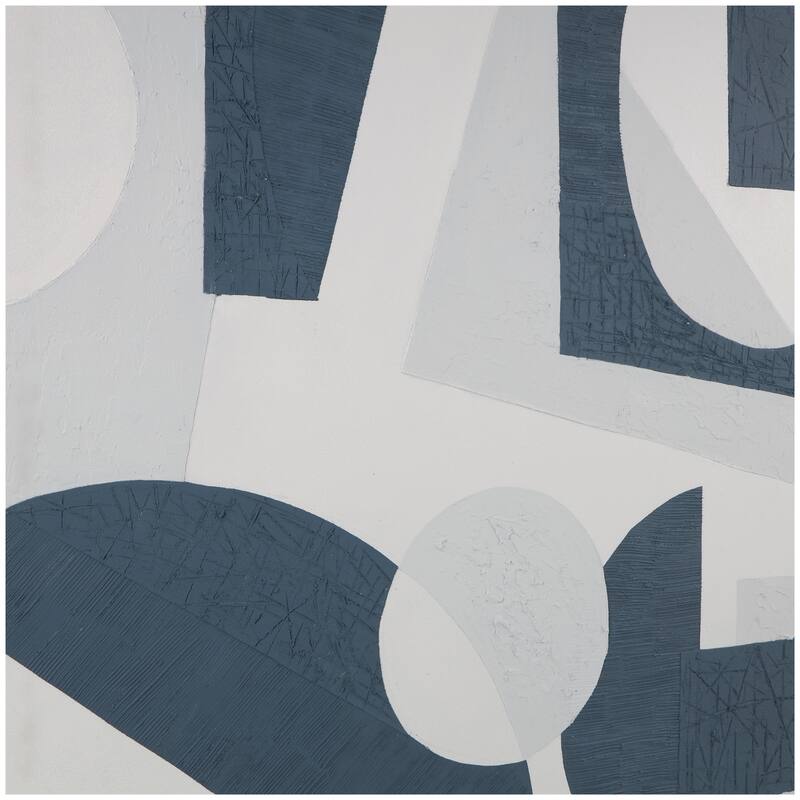 Blue Canvas Textured Geometric Living Room Framed Wall Art with Various Shapes On a White Background