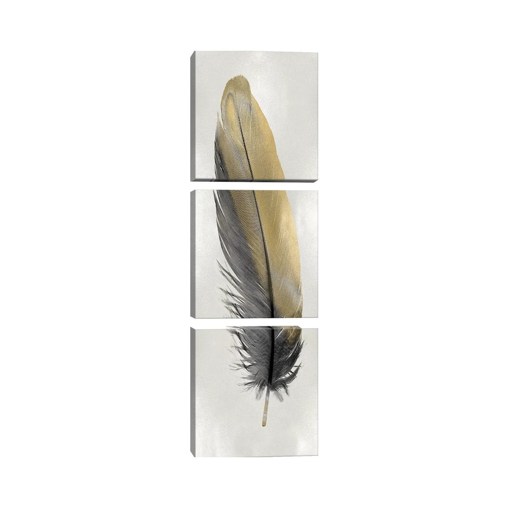 iCanvas "Gold Feather On Silver I" by Julia Bosco 3-Piece Canvas Wall Art Set