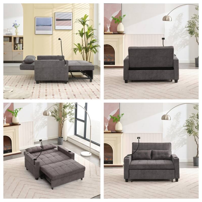 3-in-1 Pull Out Convertible Sleeper Chair w/ USB Ports,Wear Resistant