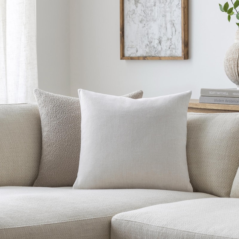 Livabliss Sajani Modern & Contemporary Solid Color Accent Pillow - 22"L x 22"W - Feather Down - White