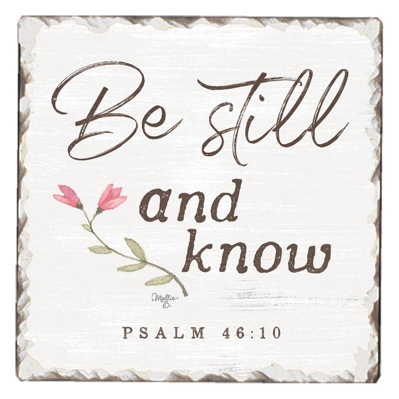 Counterart Absorbent Stone Coasters - Be Still & Know - Set of 4 - 4x4x1.026