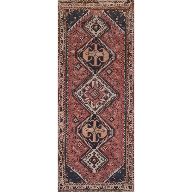 Distressed Bakhtiari Vintage Persian Runner Rug Handmade Wool Carpet - 3'7" x 9'9"