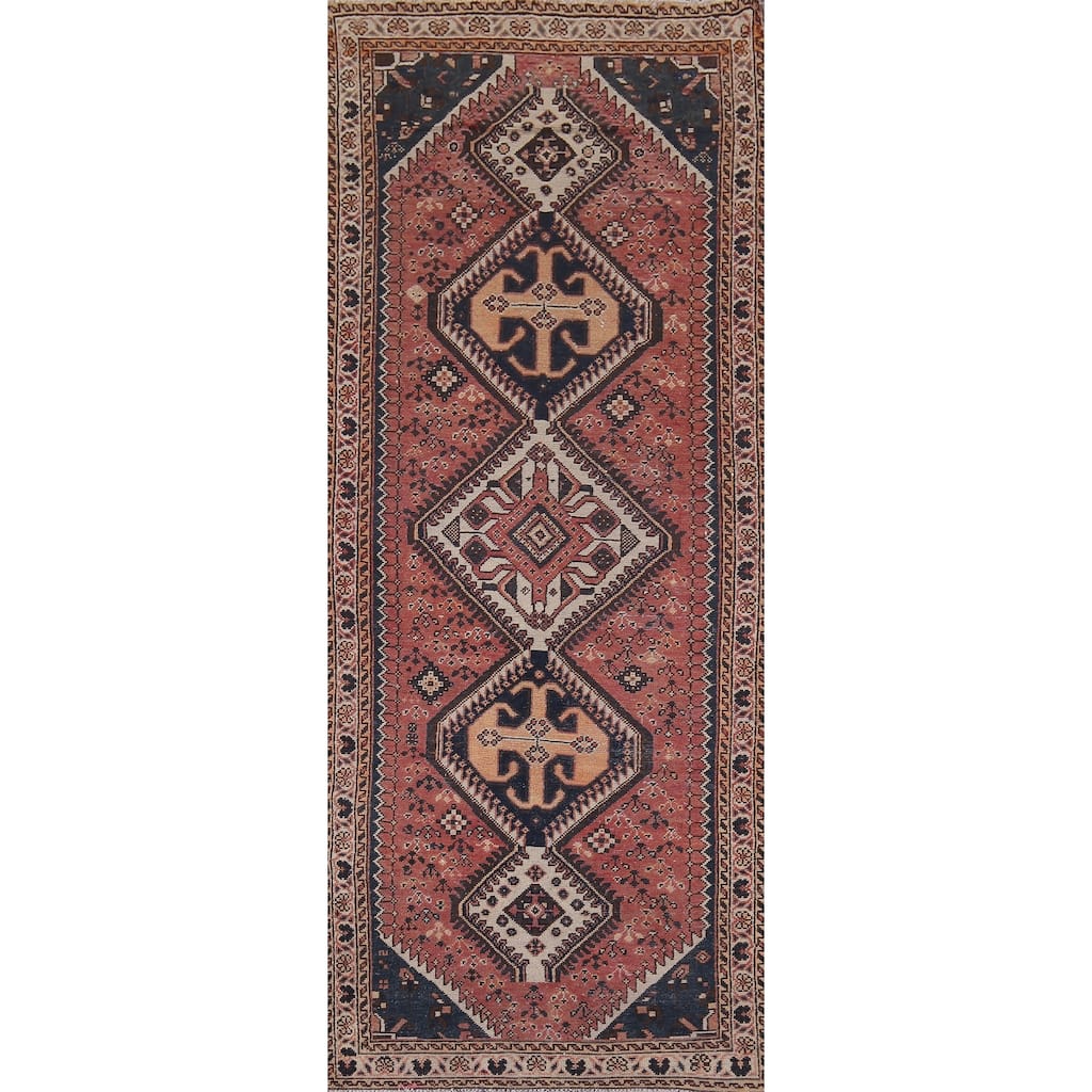 Distressed Bakhtiari Vintage Persian Runner Rug Handmade Wool Carpet - 3'7" x 9'9"