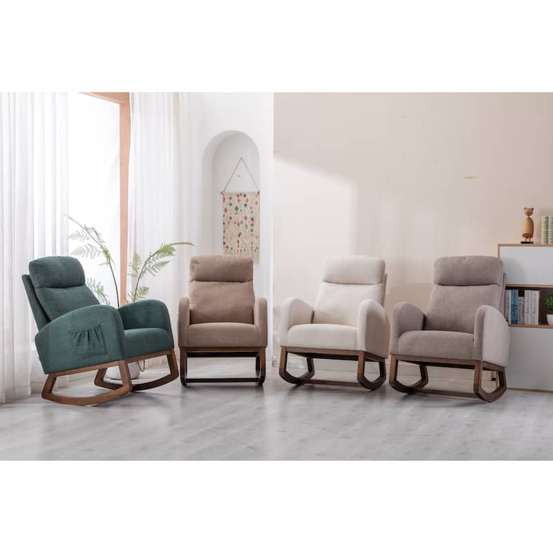 Camel Modern 27" Upholstered Rocking Chair with Wood Legs and Side Pocket
