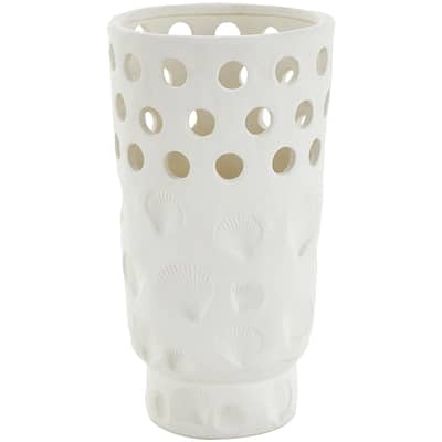 Ceramic Shell Decorative Vase with Circular Cutouts - White - Roche River Decor