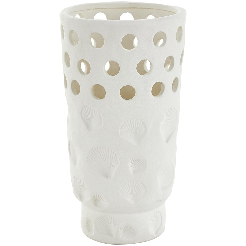 Ceramic Shell Decorative Vase with Circular Cutouts - White - Roche River Decor