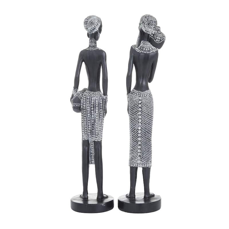 Polystone Woman Standing African Decorative Sculpture with Intricate Details - Set of 2 Black - Roche River Decor
