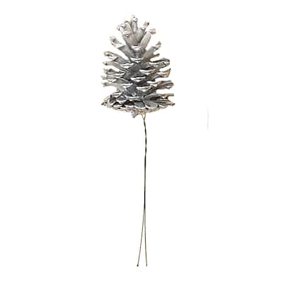 5" Silver Pine Cone Pick, Set of 12 - 10