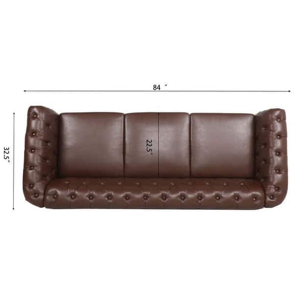 Chesterfield Three Seater Sofa, PU Leather Seat Cushions & Nailheads