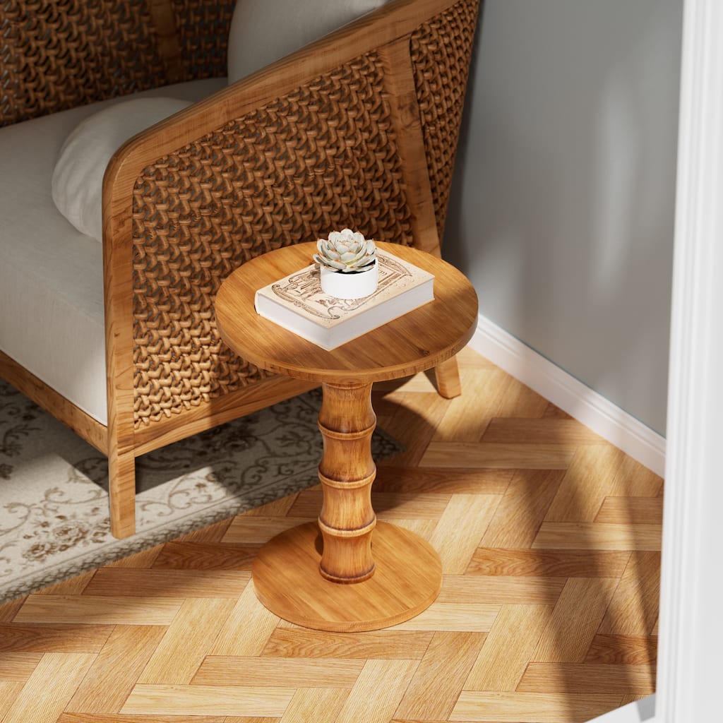 COZAYH Farmhouse Wood Base Pedestal Table, Round Accent Table for Living Room or Entryway, Compact Side Table for Small Spaces