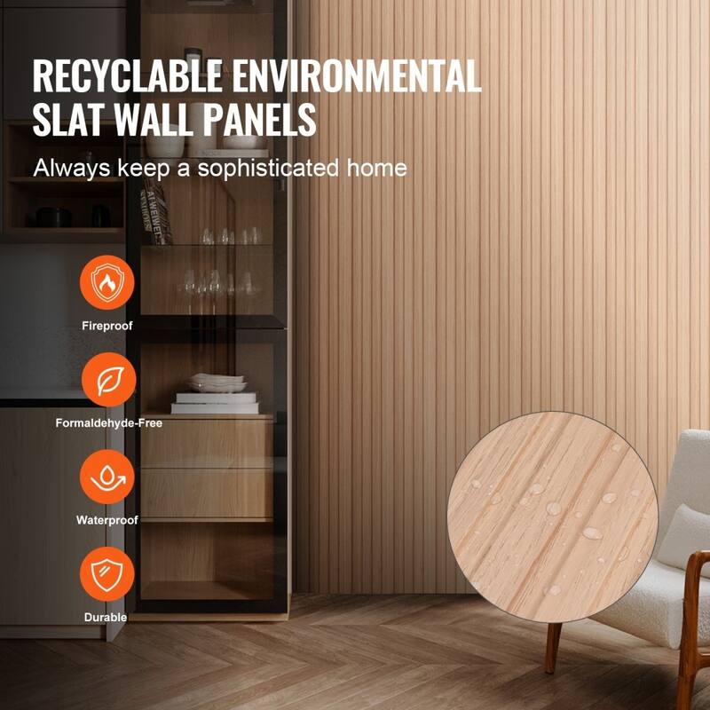 34.8 Sq Ft WPC Acoustic Wall Panels 8 Pieces Fire-Resistant Slat Design for Soundproof Room Decor - 96.5" x 6.5" x 0.35"