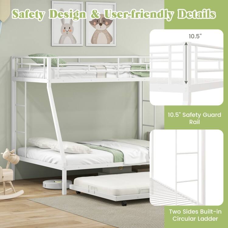 Twin Over Full Bunk Bed with Trundle and Safety Guardrails