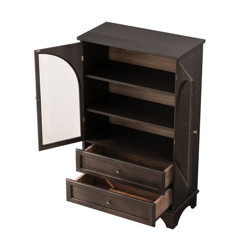 GDFStudio Calystrian Glass Door Curio Storage Cabinet with Adjustable Shelves