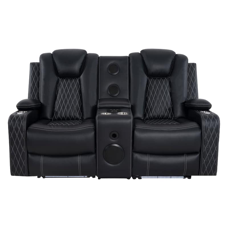 Premium Air Leather Home Theater Loveseat with LED Lights, Recliner with Built-in Speakers & Wireless Charging