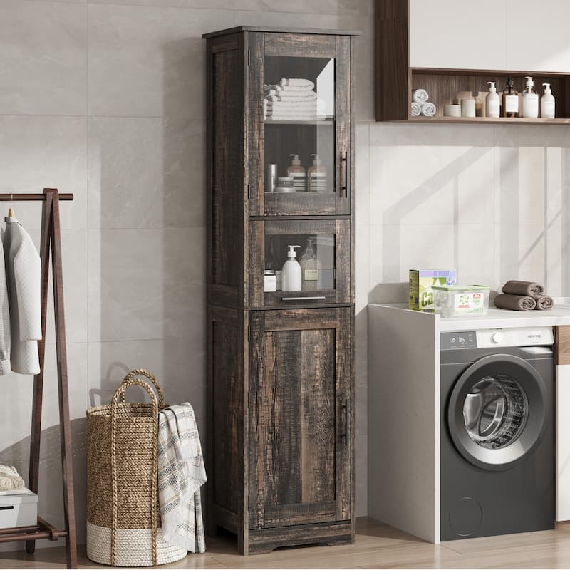White Bathroom Cabinet Kitchen Pantry Cabinet with Doors and Adjustable Shelf