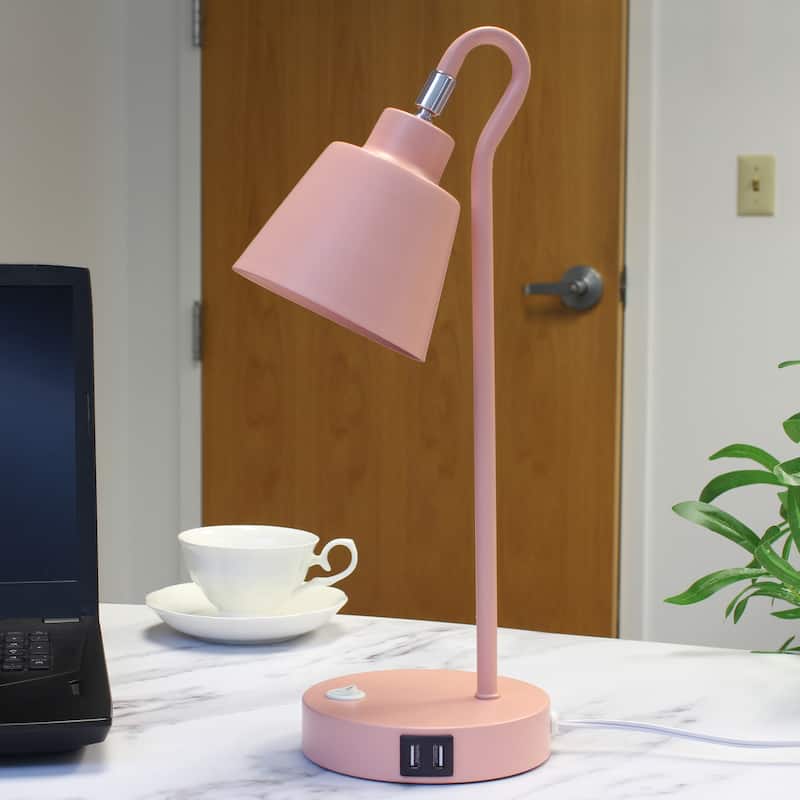 Modern Metal Desk Lamp with Dual USB Charging Ports Adjustable Arm Multiple Colors - 7.28” x 5.60” x 16”