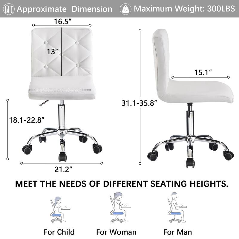 Javlergo Armless Office Desk Chair, PU Leather Mid-Back Adjustable Height 360° Rolling Swivel for Home Office Work